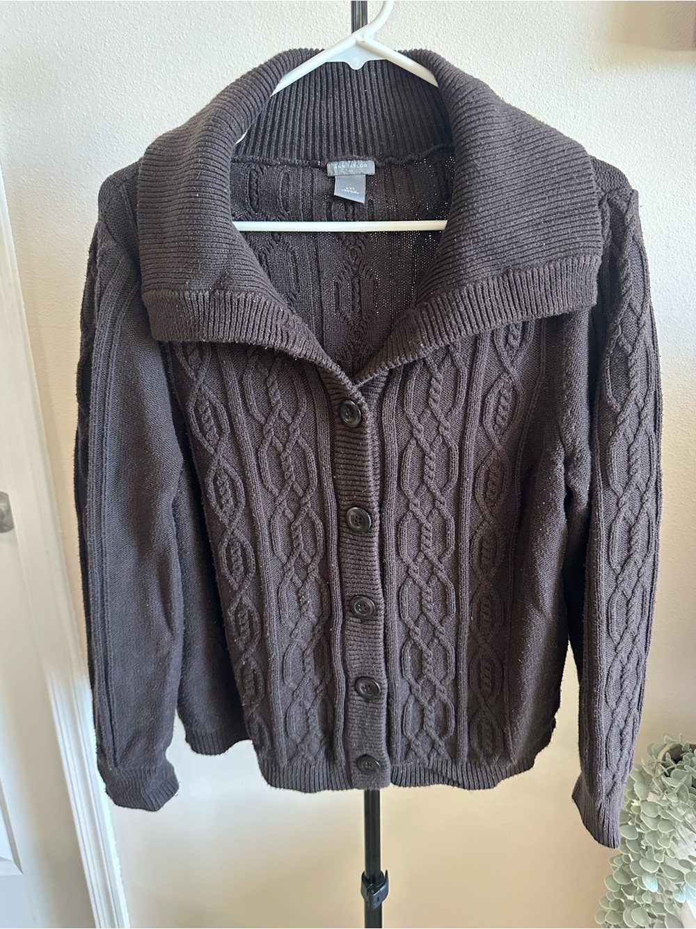 Ann Taylor Chocolate Cable Knit Button-Up Cardigan
